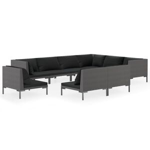 vidaXL Garden Lounge Set | Dark Grey Rattan, Black Cushions