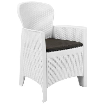 vidaXL Garden Chairs 2 pcs with Cushion White Plastic Rattan Look