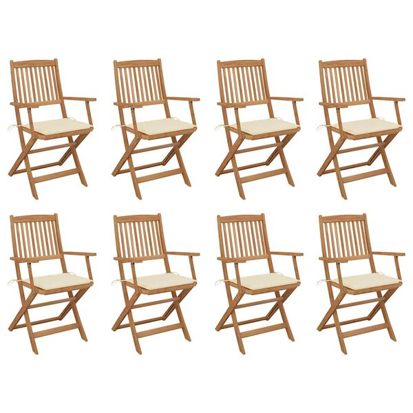 vidaXL Folding Outdoor Chairs with Cushions 8 pcs Solid Wood Acacia