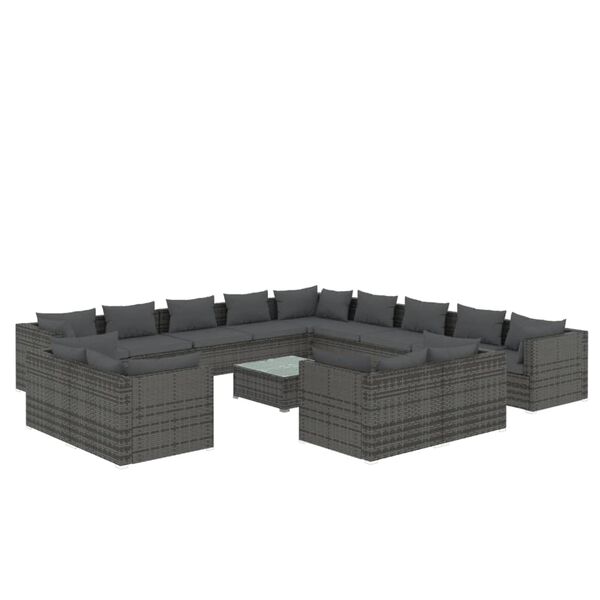 vidaXL 14 Piece Garden Lounge Set with Cushions Grey Poly Rattan