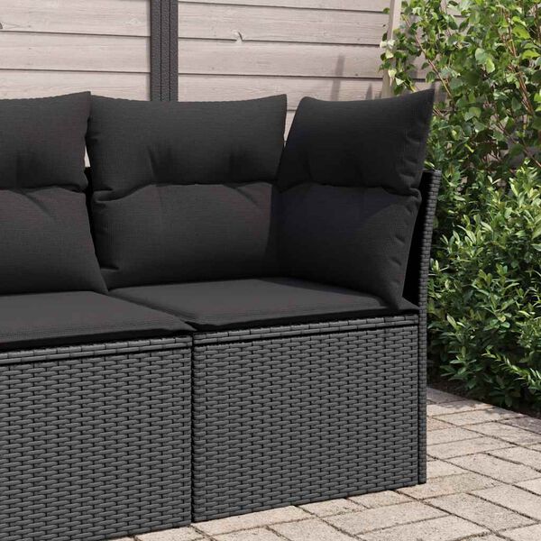vidaXL Garden Sofa Corner with Cushions Black Poly Rattan