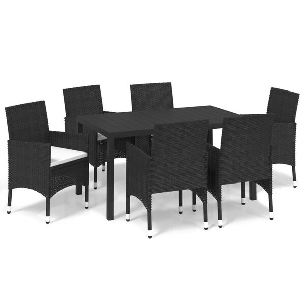 vidaXL 7 Piece Garden Dining Set with Cushions Poly Rattan Black