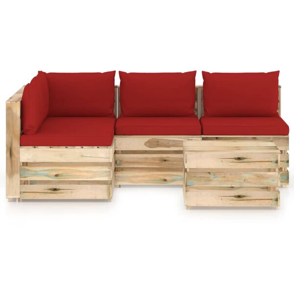 vidaXL 5 Piece Garden Lounge Set with Cushions Green Impregnated Wood