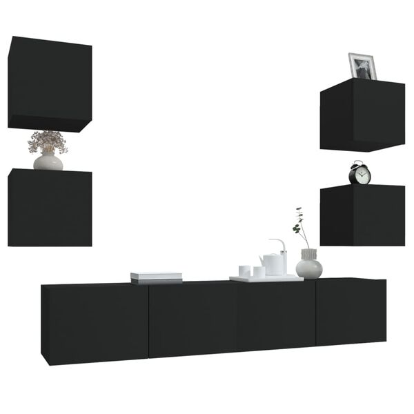 vidaXL 6 Piece TV Cabinet Set Black Engineered Wood
