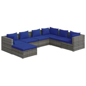 vidaXL Garden Lounge Set | Grey | PE rattan, powder-coated steel, plastic