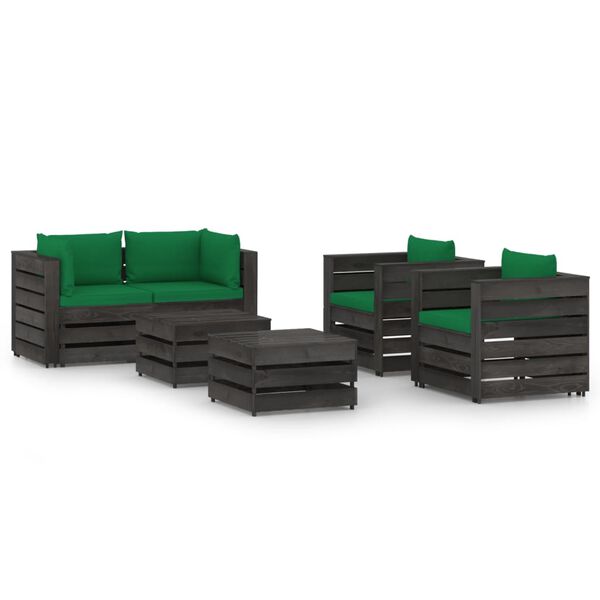 vidaXL 6 Piece Garden Lounge Set with Cushions Grey Impregnated Wood