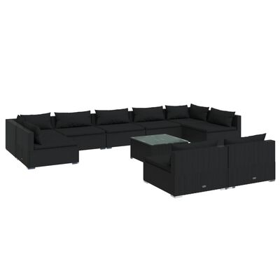 vidaXL 10 Piece Garden Lounge Set with Cushions Black Poly Rattan