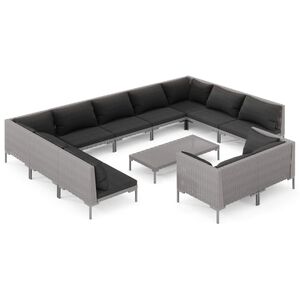 vidaXL 12 Piece Garden Lounge Set with Cushions Poly Rattan Dark Grey