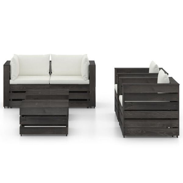vidaXL 6 Piece Garden Lounge Set with Cushions Grey Impregnated Wood