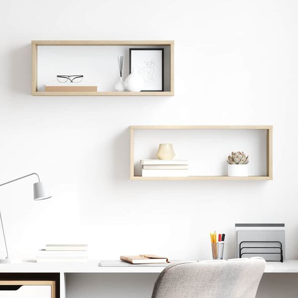 vidaXL Wall Cube Shelf 2 pcs Sonoma Oak 60x15x23 cm Engineered Wood