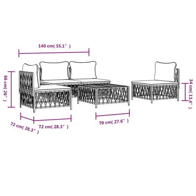 vidaXL 5 Piece Garden Lounge Set with Cushions White Steel