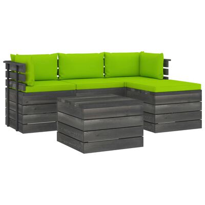 vidaXL 5 Piece Garden Pallet Lounge Set with Cushions Solid Pinewood