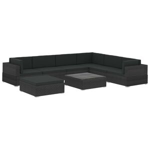 vidaXL 8 Piece Garden Lounge Set with Cushions Poly Rattan Black