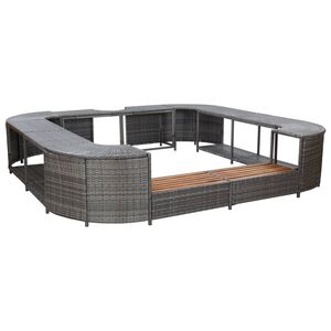 vidaXL Spa Surround | Grey | PE rattan, powder-coated steel, solid acacia wood