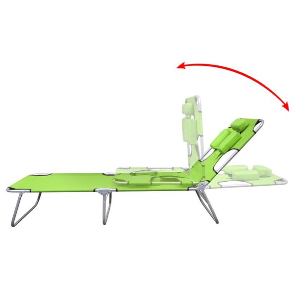 vidaXL Folding Sun Lounger with Head Cushion Powder-coated Steel Green