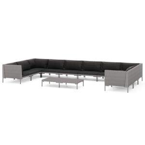 vidaXL 11 Piece Garden Lounge Set with Cushions Poly Rattan Dark Grey