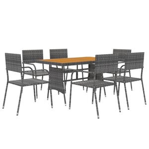 vidaXL 7 Piece Outdoor Dining Set Poly Rattan Grey