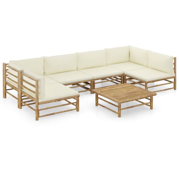 vidaXL 7 Piece Garden Lounge Set with Cream White Cushions Bamboo