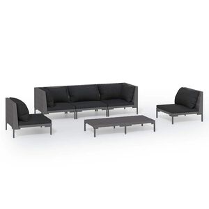 vidaXL 6 Piece Garden Lounge Set with Cushions Poly Rattan Dark Grey