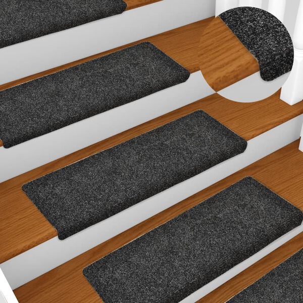 vidaXL Stair Mats Self-adhesive 15 pcs 65x21x4 cm Dark Grey Rectangular Edge