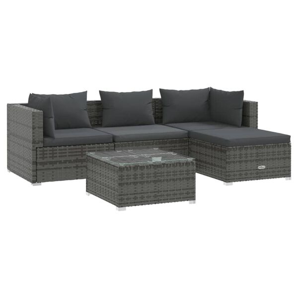 vidaXL 5 Piece Garden Lounge Set with Cushions Poly Rattan Grey