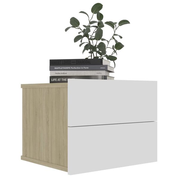 vidaXL Bedside Cabinets 2 pcs White and Sonoma Oak 40x30x30 cm Engineered Wood