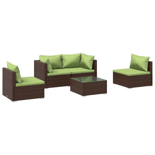 vidaXL 5 Piece Garden Lounge Set with Cushions Poly Rattan Brown