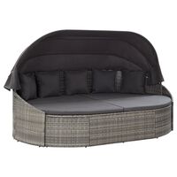 vidaXL Outdoor Lounge Bed with Canopy Poly Rattan Grey