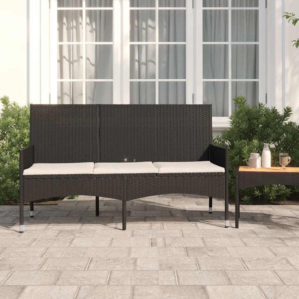 vidaXL 3-Seater Garden Bench with Cushions Black Poly Rattan