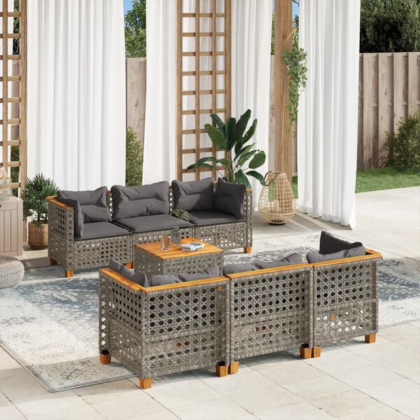 vidaXL 7 Piece Garden Sofa Set with Cushions Grey Poly Rattan