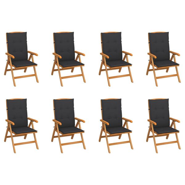 vidaXL Reclining Garden Chairs with Cushions 8 pcs Solid Teak Wood