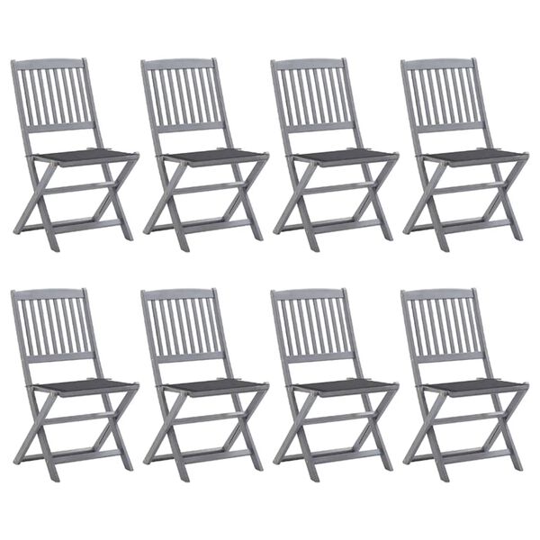 vidaXL Folding Outdoor Chairs 8 pcs with Cushions Solid Acacia Wood