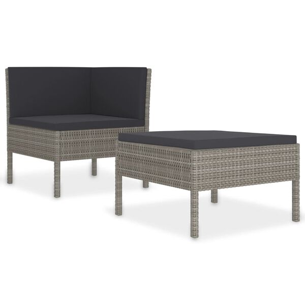 vidaXL 2 Piece Garden Lounge Set with Cushions Poly Rattan Grey