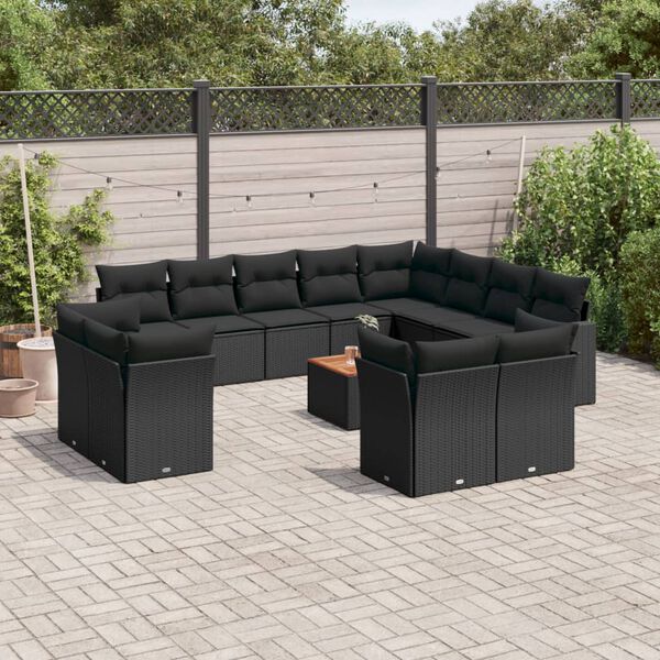 vidaXL 13 Piece Garden Sofa Set with Cushions Black Poly Rattan