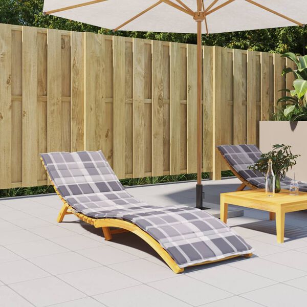 vidaXL Sun Lounger Cushion Grey Check Pattern 200x50x3cm Oxford Fabric