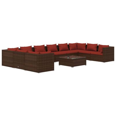 vidaXL 11 Piece Garden Lounge Set with Cushions Poly Rattan Brown