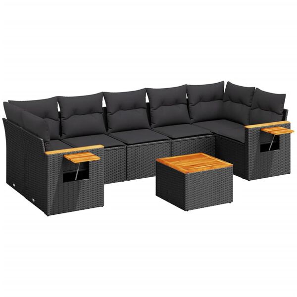 vidaXL 8 Piece Garden Sofa Set with Cushions Black Poly Rattan