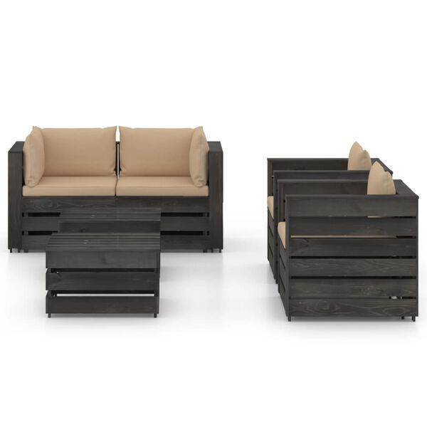 vidaXL 6 Piece Garden Lounge Set with Cushions Grey Impregnated Wood