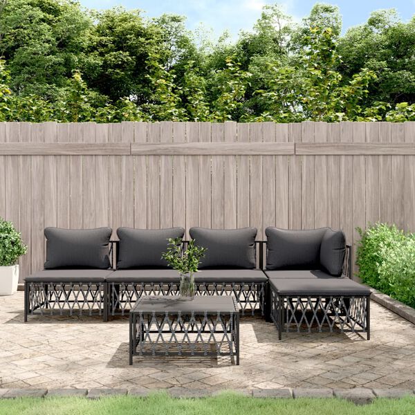 vidaXL 6 Piece Garden Lounge Set with Cushions Anthracite Steel