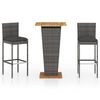 vidaXL 3 Piece Garden Bar Set with Cushions Poly Rattan Grey