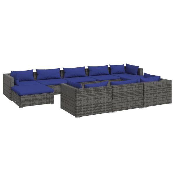 vidaXL 10 Piece Garden Lounge Set with Cushions Grey Poly Rattan