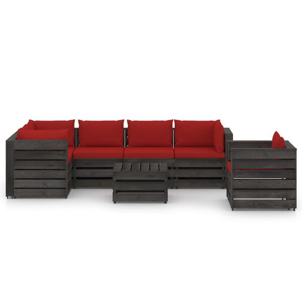 vidaXL 7 Piece Garden Lounge Set with Cushions Grey Impregnated Wood