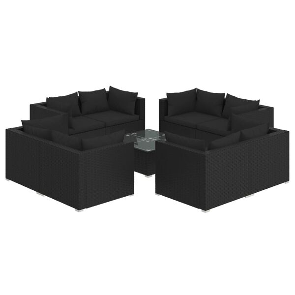 vidaXL 9 Piece Garden Lounge Set with Cushions Poly Rattan Black