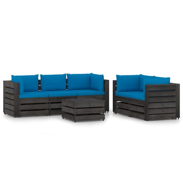 vidaXL 6 Piece Garden Lounge Set with Cushions Grey Impregnated Wood