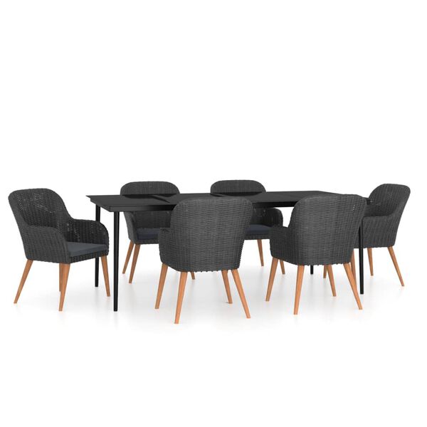 vidaXL 7 Piece Garden Dining Set with Cushions Black