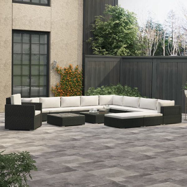 vidaXL 13 Piece Garden Lounge Set with Cushions Poly Rattan Black