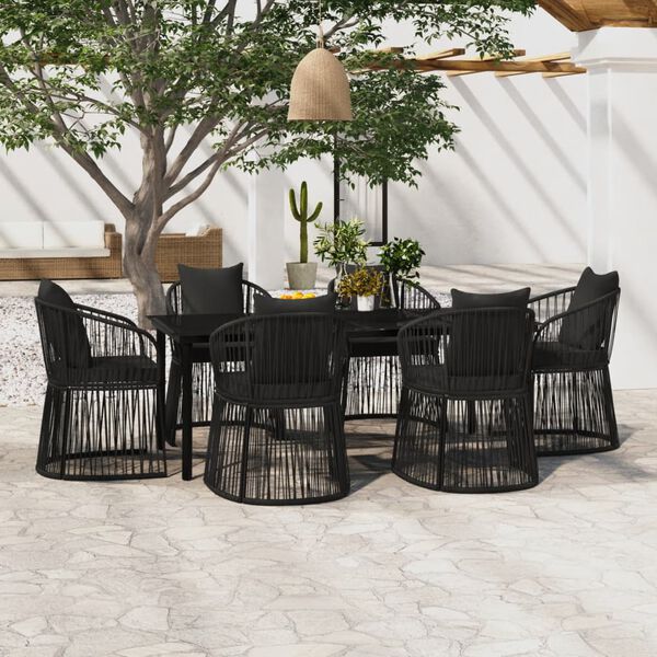 vidaXL 7 Piece Garden Dining Set with Cushions Black
