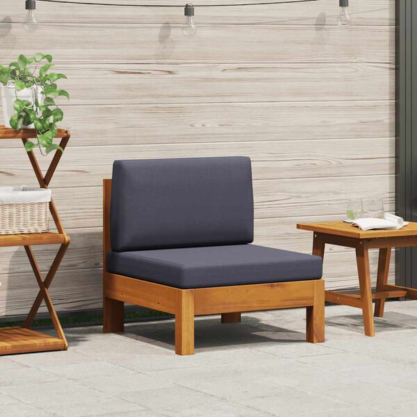 vidaXL Middle Sofa with Dark Grey Cushions Solid Acacia Wood