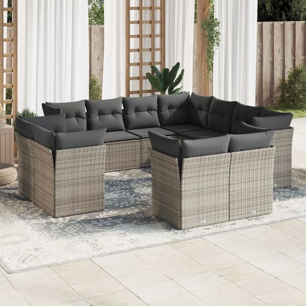 vidaXL 11 Piece Garden Sofa Set with Cushions Grey Poly Rattan