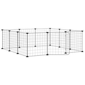 vidaXL 12-Panel Pet Cage with Door Black 105x105x35 cm Steel